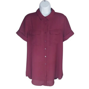 Reitmans Bowler  Style Blouse Semi Sheer Burgundy M